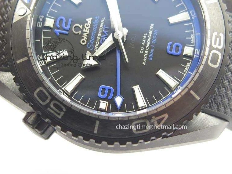 0428 Unique Planet Ocean 45mm Real Ceramic Blue BP-Maker Best Edition Black Dial On Nylon Rubber Strap A 8184